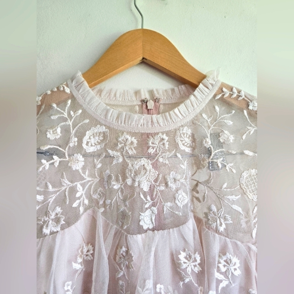 NWT! Mac Duggal, Embroidered Ruffled Sleeve Midi Dress,Blush,Size 10, MSRP $498 - Picture 8 of 11